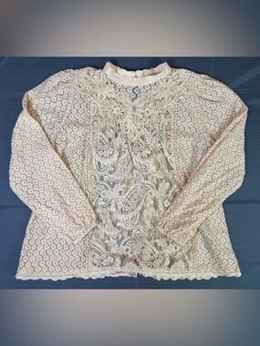 Torrid Lace Blouse Womens 1 Cream Sheer Floral Boho Long Sleeve Top